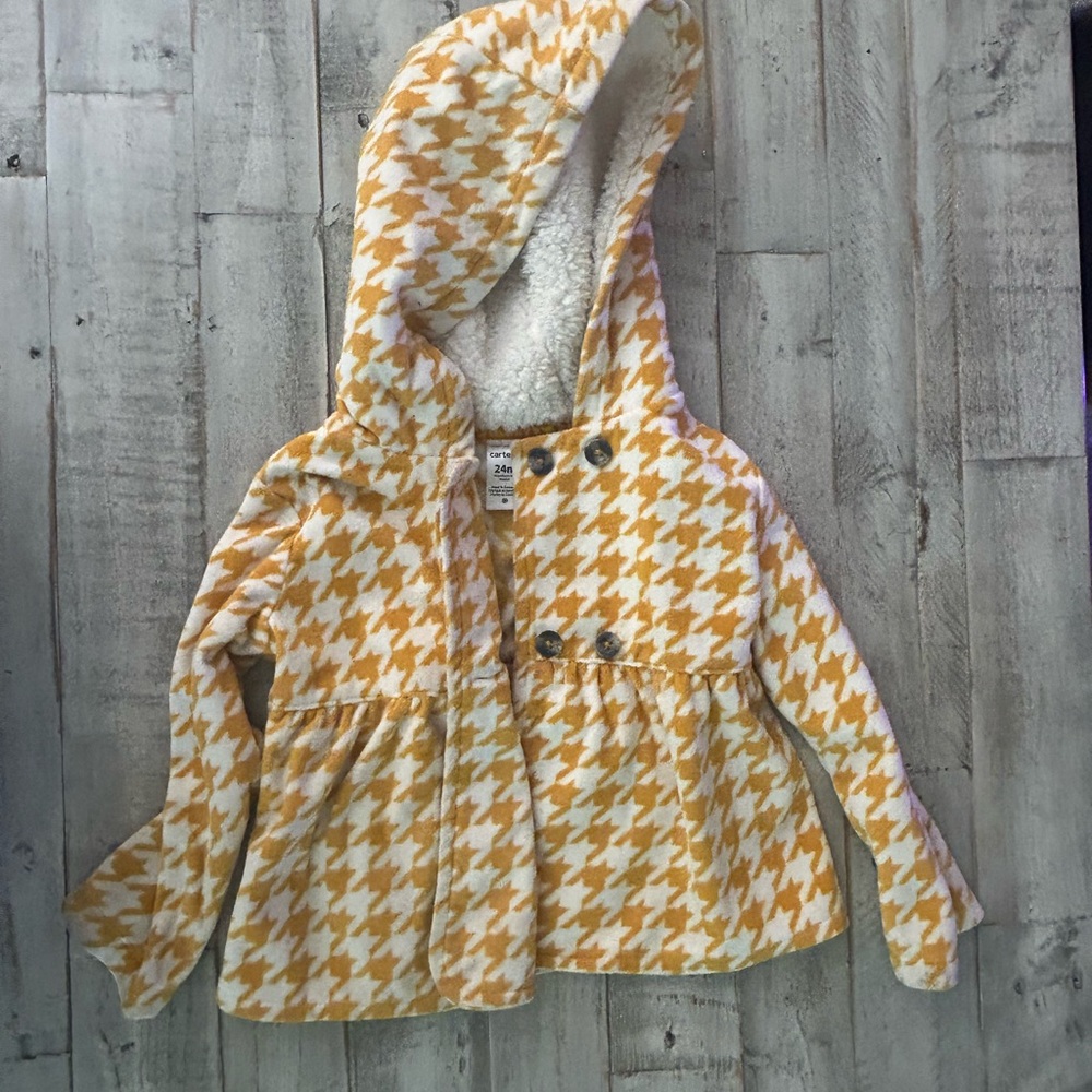 Carter's Yellow and White Houndstooth Pea Coat